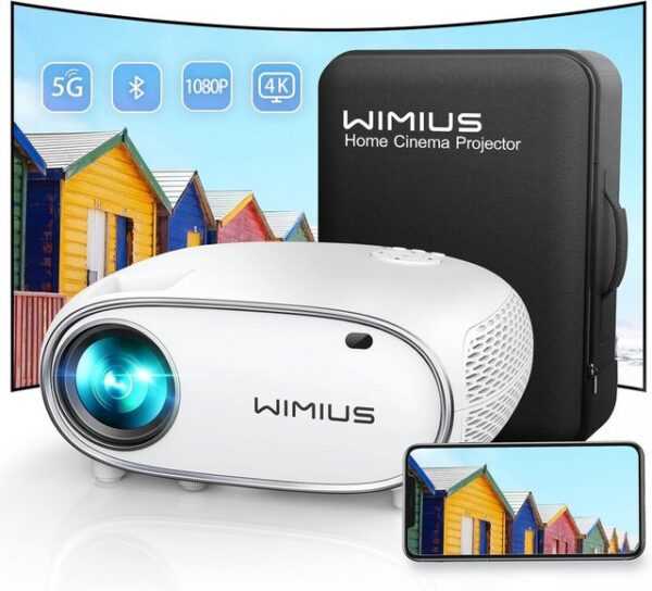 WiMiUS 5G WiFi Bluetooth Full HD 1080P Portabler Projektor (12000 lm, 15000:1, 1920*1080 px, Ultimatives Heimkinoerlebnis: Beeindruckende Bildwelten)