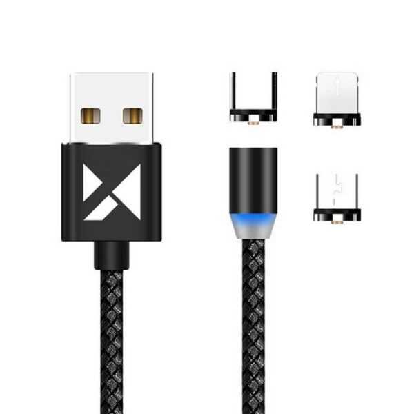 Wozinsky Magnetkabel USB / Micro USB / USB Type C / iPhone-Anschluss 2.4A Smartphone-Kabel, (100 cm)