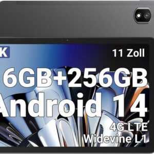 blackview 16GB RAM Octa-Core-Prozessor 7700mAh Widevine L1/GPS Gaming Tablet (11", 256 GB, Android 14, 4G LTE/5G WiFi, Leistungsstarkes Android-Erlebnis mit Premium-Features)