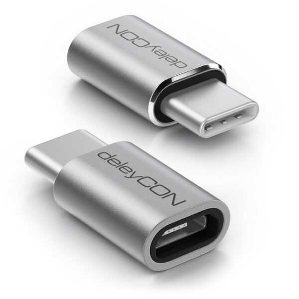 deleyCON deleyCON 2x Micro USB auf USB-C Adapter aus Alu Handy Smartphone USB-Adapter