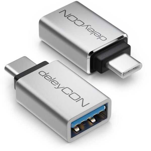 deleyCON deleyCON 2x USB-A auf USB-C OTG Adapter aus Alu Handy Smartphone Smartphone-Adapter