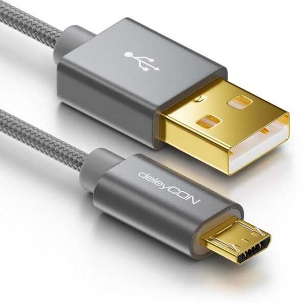 deleyCON deleyCON Micro USB Kabel 1m Nylon + Metallstecker - Grau Smartphone-Kabel