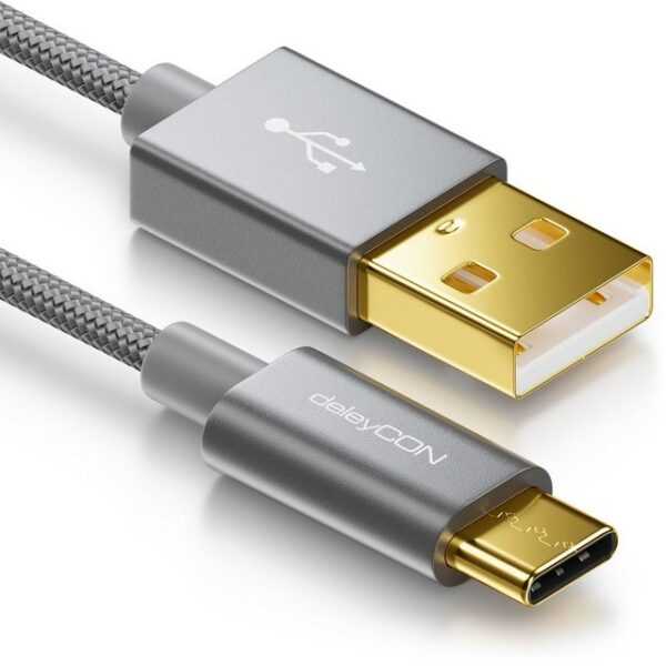 deleyCON deleyCON USB C Kabel 0,5m Nylon + Metallstecker auf USB 2.0 (Typ-A) - Smartphone-Kabel