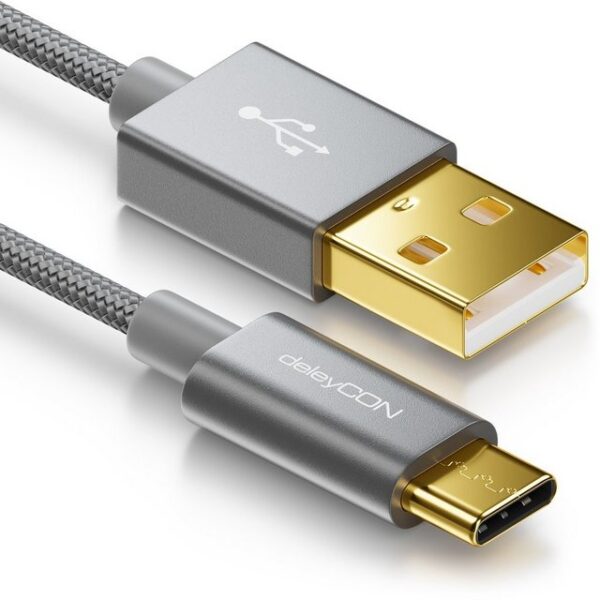 deleyCON deleyCON USB C Kabel 2m Nylon + Metallstecker auf USB 2.0 (Typ-A) - Smartphone-Kabel