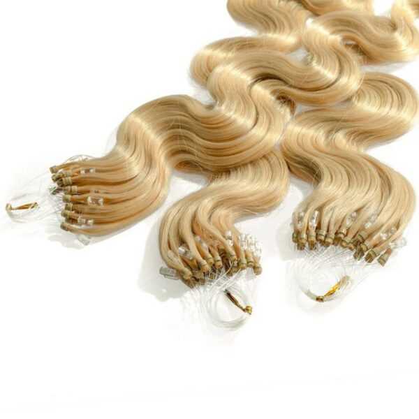 hair2heart Echthaar-Extension Microring Loops - gewellt #9/31 Lichtblond Gold-Asch 0.5g 50cm