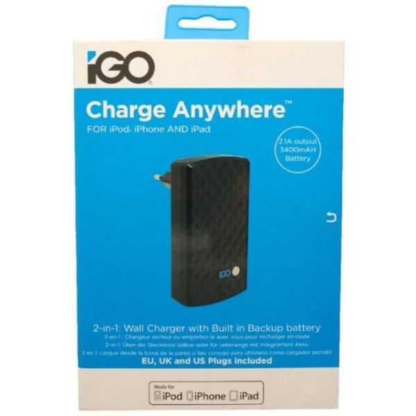 iGo PowerBank 3400mAh + USB Ladegerät 2,1A Smartphone-Ladegerät (Stecker-Netzteil + Notfall-Akku für Handy Tablet Smartphone etc)