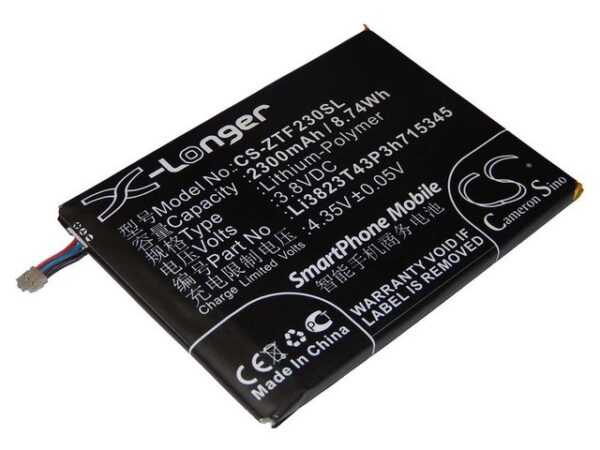 vhbw Ersatz für ZTE Li3820T43P3h715345, Li3823T43P3h715345-H für Smartphone-Akku Li-Polymer 2300 mAh (3,8 V)