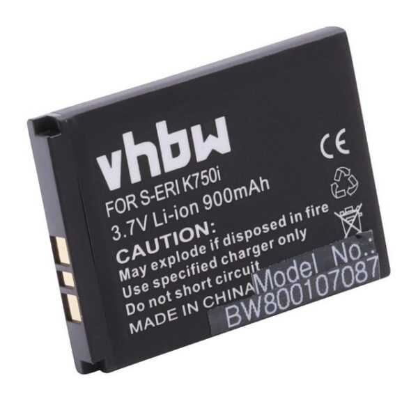 vhbw Smartphone-Akku passend für Kompatibel mit Sony-Ericsson W800i, W810i, W850i, W800c, W800, W810, W810c Mobilfunk (900mAh, 3,7V, Li-Ion) 900 mAh