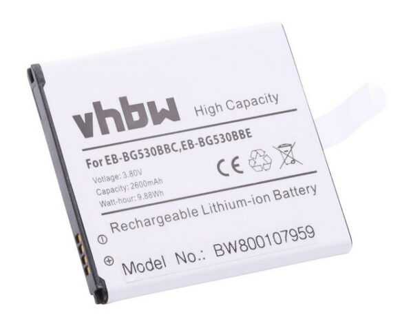 vhbw Smartphone-Akku passend für Samsung Galaxy SM-G5308W, SM-G5309, SM-G5309W, SM-G530H, SM-G530Y, SM-J500 Mobilfunk (2600mAh, 3,8V, Li-Ion) 2600 mAh