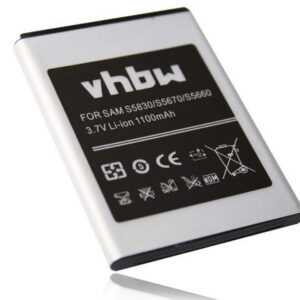 vhbw passend für Samsung Galaxy GT-S5830, GT-S5830T, GT-S6012, GT-S6310, Smartphone-Akku 1100 mAh