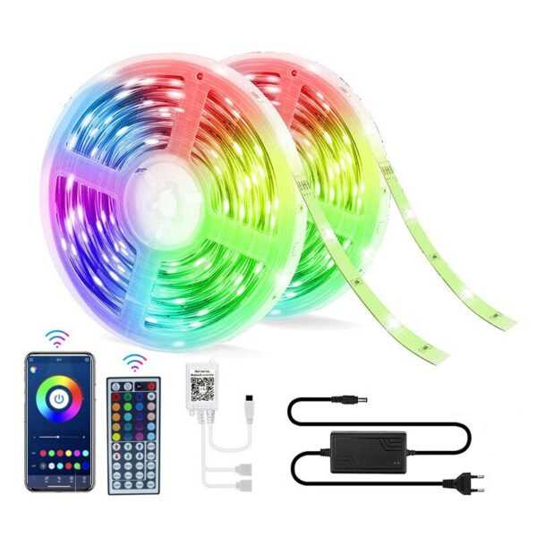 Bluetooth-Lichtleiste, wasserdichter 5050-RGB-LED-Streifen, gesteuert über Android- und iOS-Smartphone-App, mit Bluetooth-Empfänger,