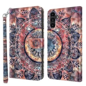 CLM-Tech Handytasche Hülle für Samsung Galaxy A14 5G Tasche aus Kunstleder Klapphülle (Malerei Blume bunt, Handyhülle Wallet Flip Case Cover Etui), Standfunktion, Kartenfächer, Magnetverschluss