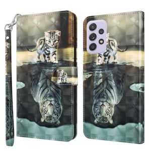 CLM-Tech Handytasche Hülle für Samsung Galaxy A23 5G Tasche aus Kunstleder Klapphülle (Katze Tiger, Samsung Galaxy A23 5G Handyhülle Wallet Flip Case Cover Etui), Standfunktion, Kartenfächer, Magnetverschluss