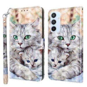 CLM-Tech Handytasche Hülle für Samsung Galaxy A54 5G Tasche aus Kunstleder Klapphülle (Katze und Kätzchen, Handyhülle Wallet Flip Case Cover Etui), Standfunktion, Kartenfächer, Magnetverschluss