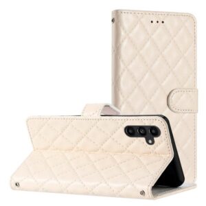 CLM-Tech Handytasche für Samsung Galaxy A25 5G Hülle Tasche aus Kunstleder Klapphülle (Diamant Kariert schwarz, beige, rosa, hellblau, Handyhülle Wallet Flip Case Cover Etui), Schutzhülle mit Standfunktion, Kartenfächer, und Magnetverschluss