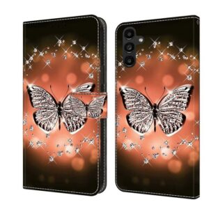 CLM-Tech Handytasche für Samsung Galaxy A25 5G Hülle Tasche aus Kunstleder Klapphülle (Schmetterling Diamanten Muster, Handyhülle mit Standfunktion - Wallet Flip Case inklusive Kartenfächer), - Cover Etui mit Magnetverschluss - Galaxy A25 5G Schutzhülle