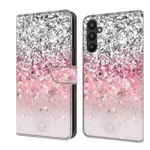 CLM-Tech Handytasche für Samsung Galaxy A35 5G Hülle - Tasche aus Kunstleder Klapphülle (silber und rosa, Handyhülle mit Standfunktion - Wallet Flip Case inklusive Kartenfächer), - Cover Etui mit Magnetverschluss - Galaxy A35 5G Schutzhülle