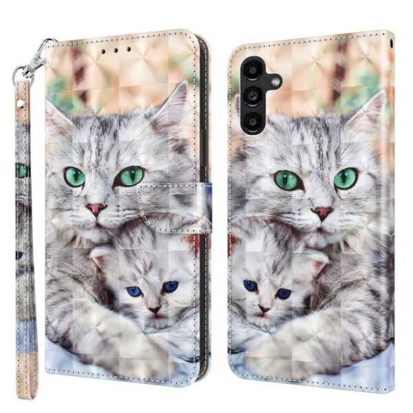 CLM-Tech Handytasche für Samsung Galaxy A55 5G Hülle - Tasche aus Kunstleder Klapphülle (Katze und Kätzchen, Handyhülle mit Standfunktion - Wallet Flip Case inklusive Kartenfächer), - Cover Etui mit Magnetverschluss - Galaxy A55 5G Schutzhülle