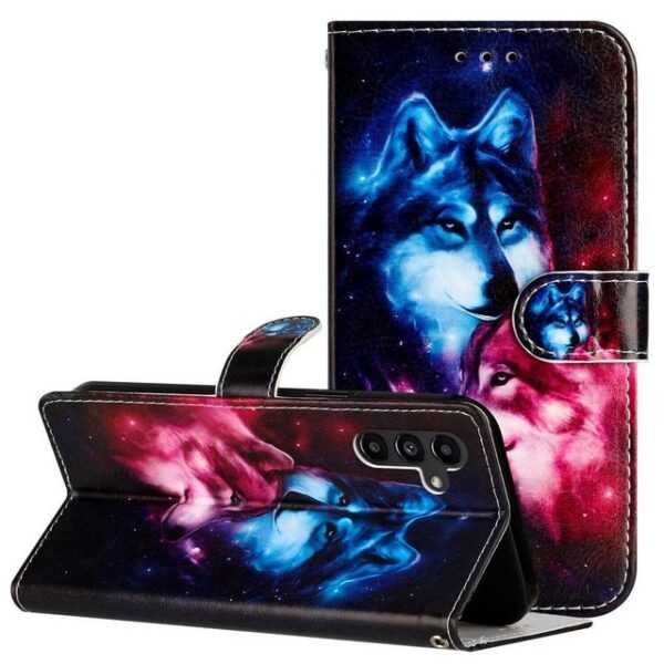 CLM-Tech Handytasche für Samsung Galaxy A55 5G Hülle - Tasche aus Kunstleder Klapphülle (Wolf Pärchen, Handyhülle mit Standfunktion - Wallet Flip Case inklusive Kartenfächer), - Cover Etui mit Magnetverschluss - Galaxy A55 5G Schutzhülle