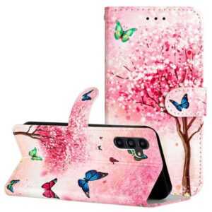 CLM-Tech Handytasche für Samsung Galaxy A55 5G Hülle - Tasche aus Kunstleder Klapphülle (rosa Baum und Schmetterlinge, Handyhülle mit Standfunktion - Wallet Flip Case inklusive Kartenfächer), - Cover Etui mit Magnetverschluss - Galaxy A55 5G Schutzhülle