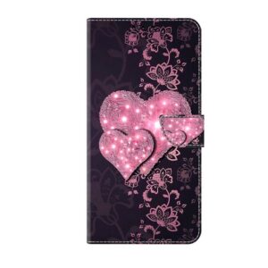 CLM-Tech Handytasche für Xiaomi Redmi Note 12 Pro 5G Hülle Tasche aus Kunstleder Klapphülle (schwarz rosa Herzen, Handyhülle Wallet Flip Case Cover Etui), Schutzhülle mit Standfunktion, Kartenfächer, und Magnetverschluss