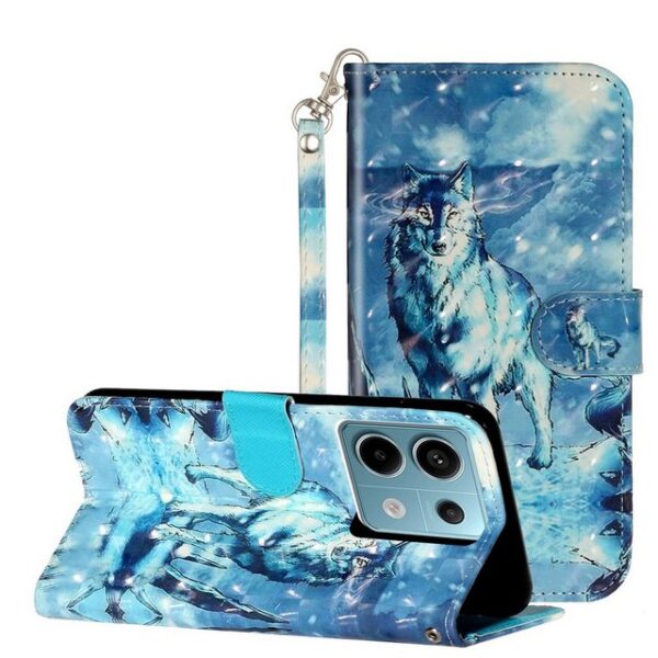 CLM-Tech Handytasche für Xiaomi Redmi Note 13 Pro 5G Hülle Tasche aus Kunstleder Klapphülle (Wolf Schneeberg blau, Handyhülle Wallet Flip Case Cover Etui), Schutzhülle mit Standfunktion, Kartenfächer, und Magnetverschluss