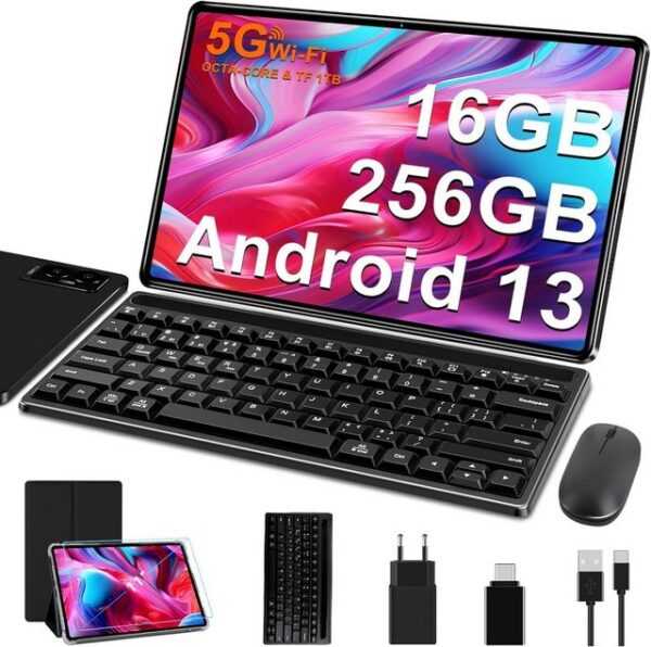 FACETEL mit 5G WiFi GMS Tablet (11", 256 GB, �Android 13, 2.4G, mit Octa-Core TF 1TB, 8600mAh, 2K HD, 5MP+13MP mit Tastatur und Maus)