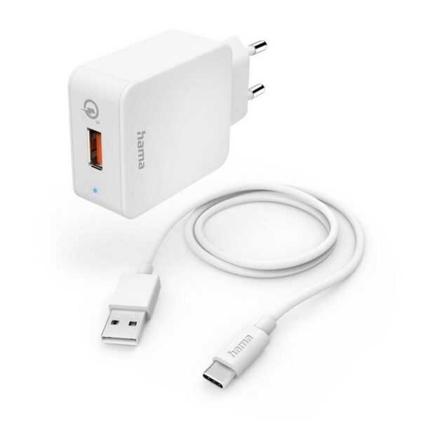 Hama Schnellladegerät mit Ladekabel USB C, Qualcomm®, 19,5 W, 1,5 m, Weiß Smartphone-Ladegerät