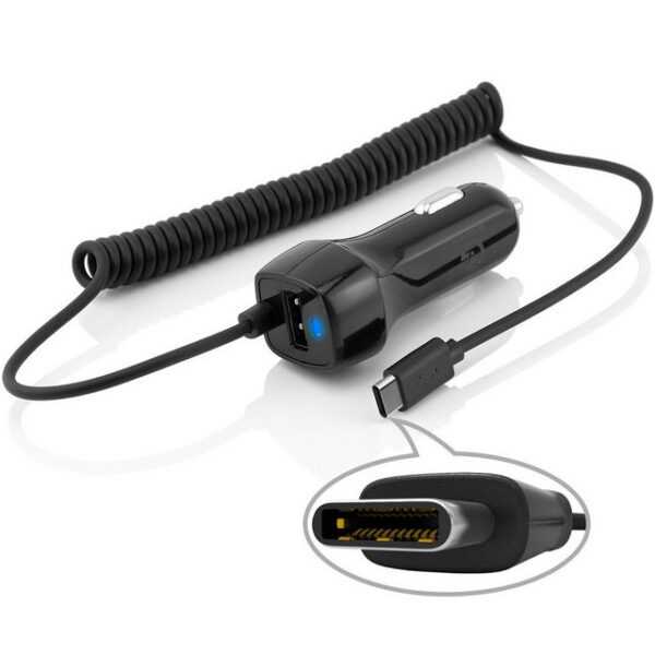 MidGard Spiral-Ladekabel Type-C USB Anschluss KFZ-Ladegerät Smartphone-Ladegerät (Zigarettenanzünder Ladegerät für Geräte mit USB Type-C Anschluss)