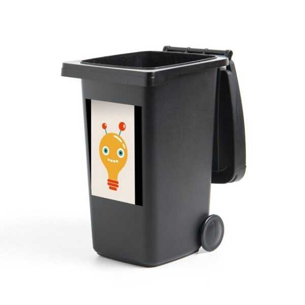 MuchoWow Wandsticker Roboter - Glühbirne - Gesicht - Antenne - Kinder (1 St), Mülleimer-aufkleber, Mülltonne, Sticker, Container, Abfalbehälter