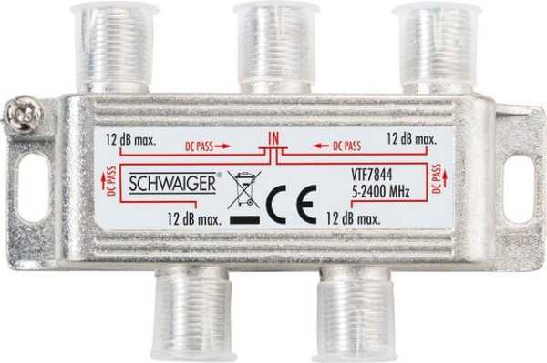 Schwaiger SAT-Verteiler VTF7844 531 (verteilt ein Signal auf vier Teilnehmer), für Kabel-, Antennen- und Satellitenanlagen