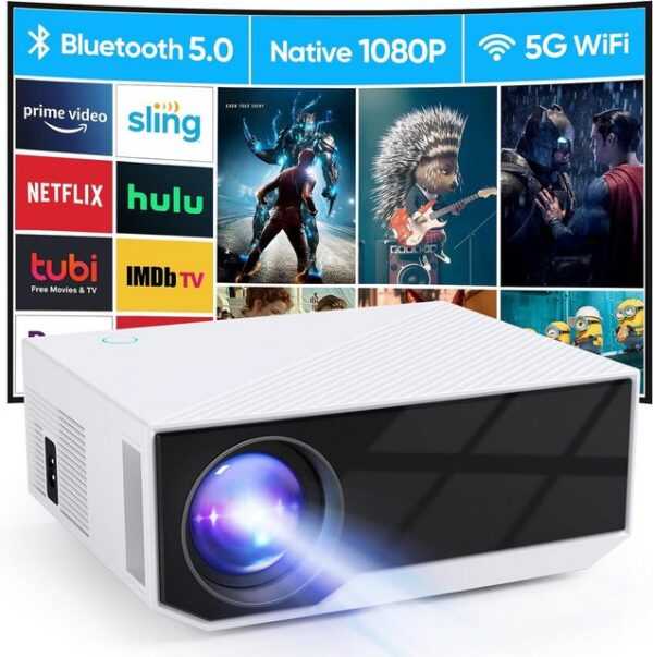 Wielio 2024 Neuer 5G WiFi-Unterstützung, Ultra HD 1080P Portabler Projektor (15000 lm, 10000:1, 1920*1080 px, Heimkino kompatibel mit Smartphones TV-Stick Firestick PS5 Xbox)