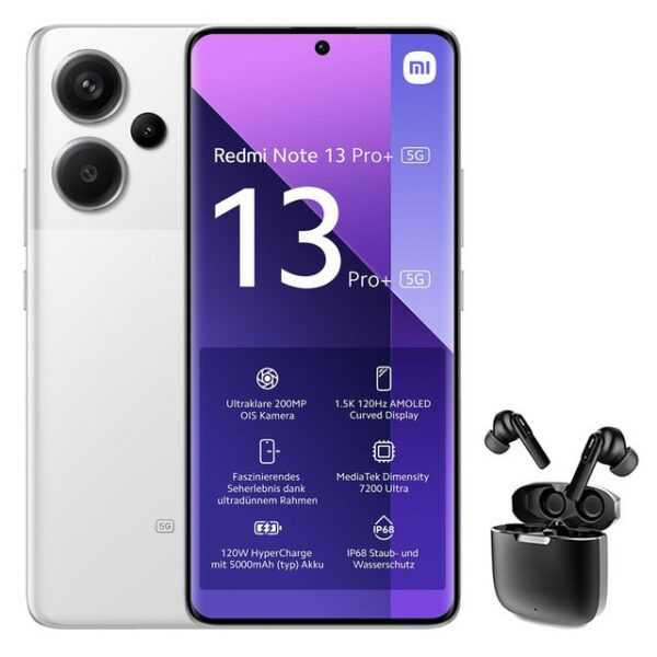 Xiaomi Redmi Note 13 Pro+ 5G 8+256GB Smartphone & Bluetooth Kopfhörer Handy (6.67 Zoll, 256 GB Speicherplatz, 200 MP Kamera)