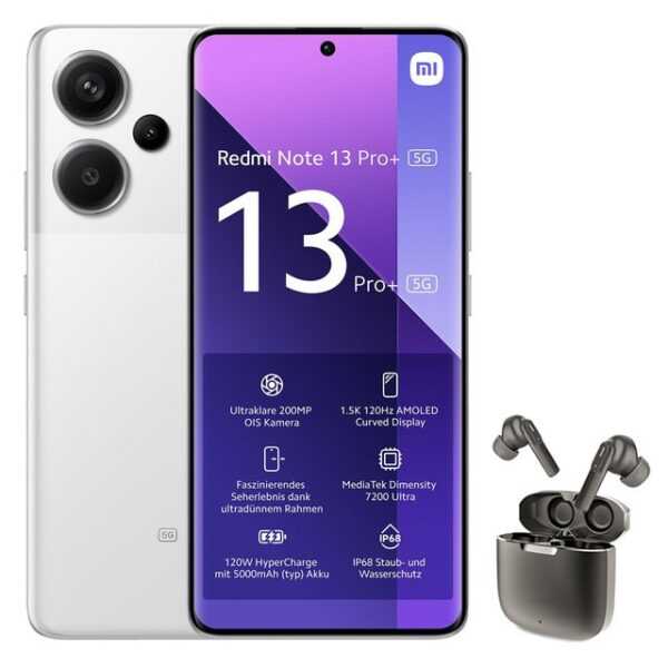 Xiaomi Redmi Note 13 Pro+ 5G 8+256GB Smartphone & Bluetooth Kopfhörer Handy (6.67 Zoll, 256 GB Speicherplatz, 200 MP Kamera)