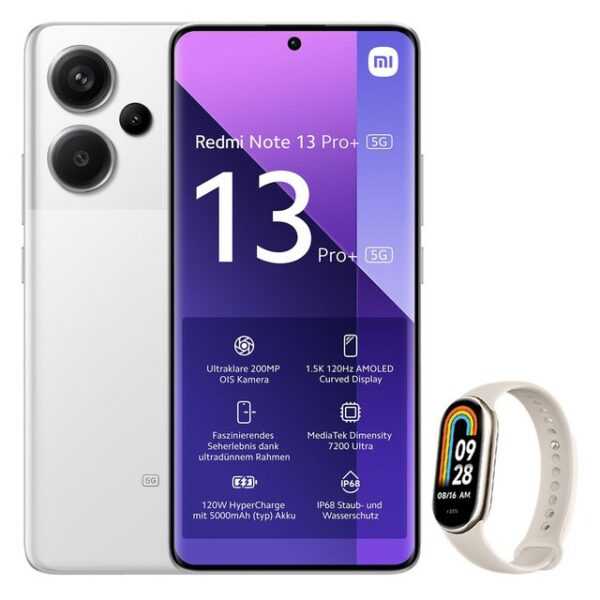 Xiaomi Redmi Note 13 Pro+ 5G 8+256GB Smartphone & Smart Band 8 Handy (6.67 Zoll, 256 GB Speicherplatz, 200 MP Kamera)