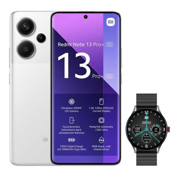 Xiaomi Redmi Note 13 Pro+ 5G 8+256GB Smartphone & Smartwatch Handy (6.67 Zoll, 256 GB Speicherplatz, 200 MP Kamera)