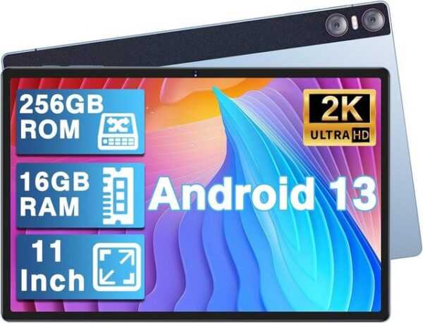 YESTEL 16 GB RAM 4 Lautsprecher, 3 Kameras, GPS, 18W Schnellladung, 8600mAh Tablet (11", 256 GB, Android 13, 5G WiFi, Multimedia-Genuss: Großartiges Display, Kino-Sound & Schnelles Laden)