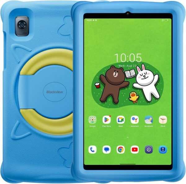 blackview Kinder's 8 GB RAM 6050mAh Akku Dual Box Lautsprecher Tablet (8,68", 128 GB, Android 13, Dual SIM 4G LTE+WiFi, Sicheres und robustes Lerngerät für Kinder)