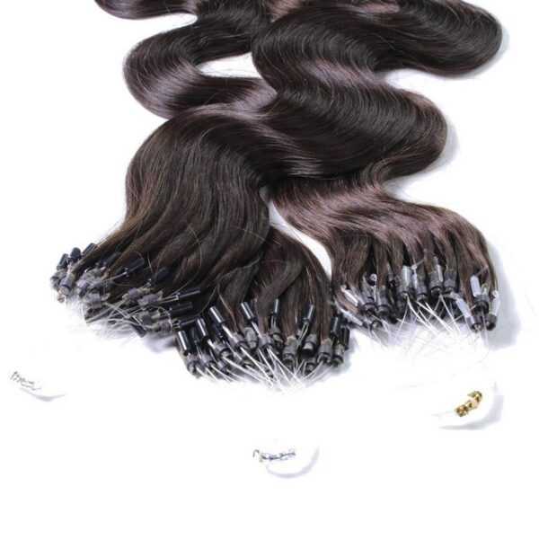 hair2heart Echthaar-Extension Microring Loops - gewellt #5/0 Hellbraun 0.5g 50cm