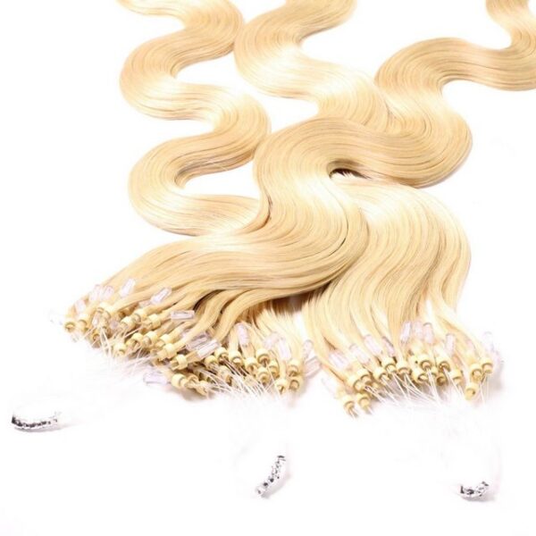 hair2heart Echthaar-Extension Microring Loops - gewellt #9/0 Lichtblond 0.5g 50cm