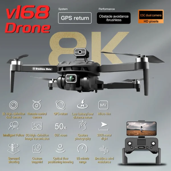 2024 New V168 Original GPS Drone 5G Professional 8K HD Aerial Photography Dual-Camera