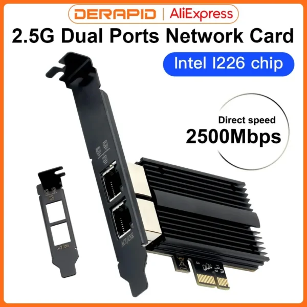 2500Mbps Pcie To RJ45 Intel I226 Network Card 2.5G Gigabit Ethernet Dual Ports 100/1000/2500Mbps