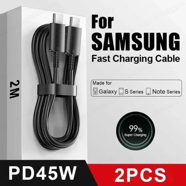 2PCS PD 45W USB C Cable For Samsung Galaxy S20 S21 S22 S23 Ultra Note 10 5G 20 A53 A54 Super Fast