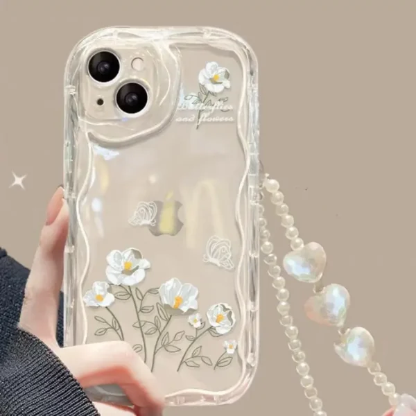 3D Flower Pearl Chain Phone Case For Xiaomi Redmi Note 12 4G 9 8 11 10 13 Pro 11S 12S 10 5G 13C 12C