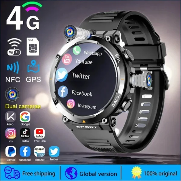 4G LTE Smartwatch For Men GPS HD Dual Camera SIM Talk NFC Payment Heart Rate Monitoring Face Unlock