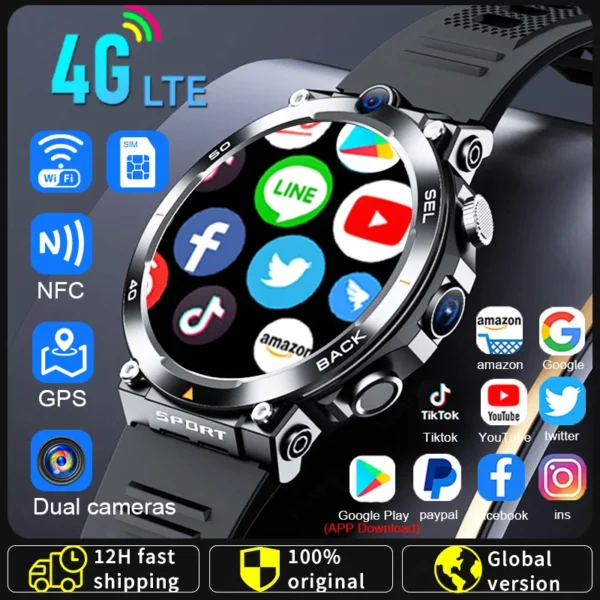 4G LTE Smartwatch with Wifi Download APP Software Dual Camera Video Calls 1.39" Smart Watch for Men