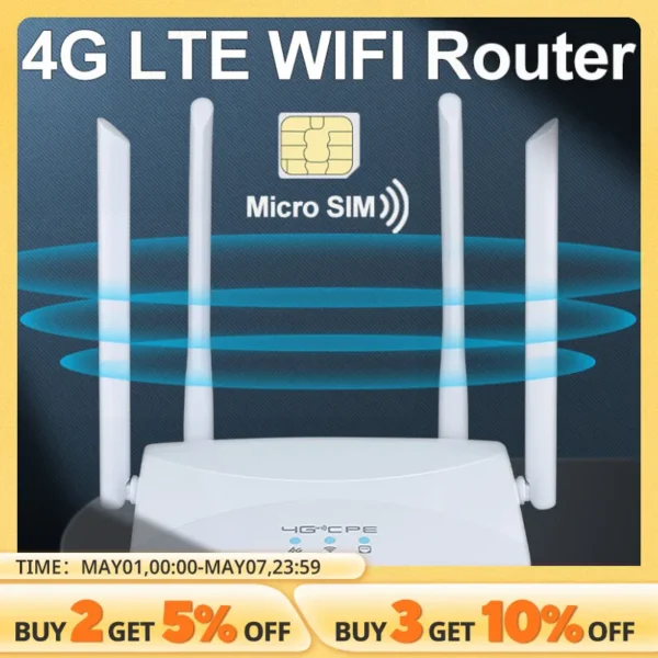 4G LTE WIFI Router 150Mbps 4 External Antennas Power Signal Booster Hotspot Smoother Wired