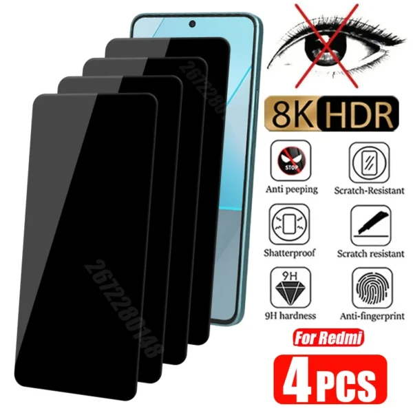 4PCS Anti-Spy Screen Protector For Redmi Note 13 12 11 10 Pro 9 8 Plus 5G Privacy Tempered Glass For