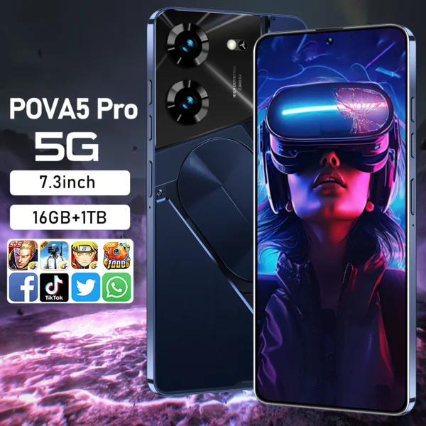 5G Original Mobile Phone Pova 5 Pro Smartphone 7.3HD Screen 16G+1T 6800Mah 50MP+108MP Android13 Dual