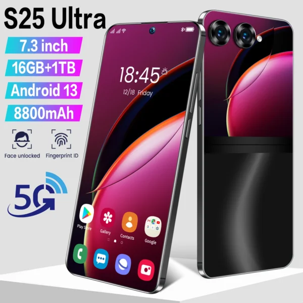 5G Smartphone Global Version S25 Ultra Mobile Phone 7.3 HD Screen 16G+1TB 8800Mah 48MP+72MP